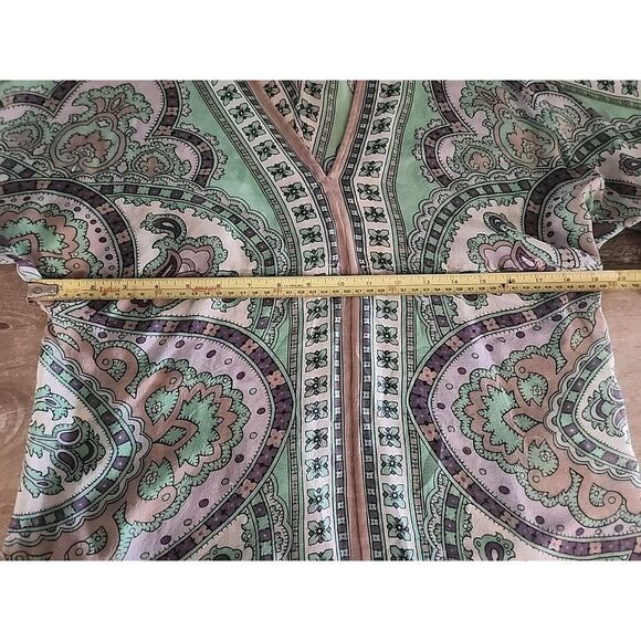 Green & Khaki Boho Paisley‎ Sheer Chiffon Tunic Size 10 ECI New York 3/4 Sleeves - Picture 4 of 6